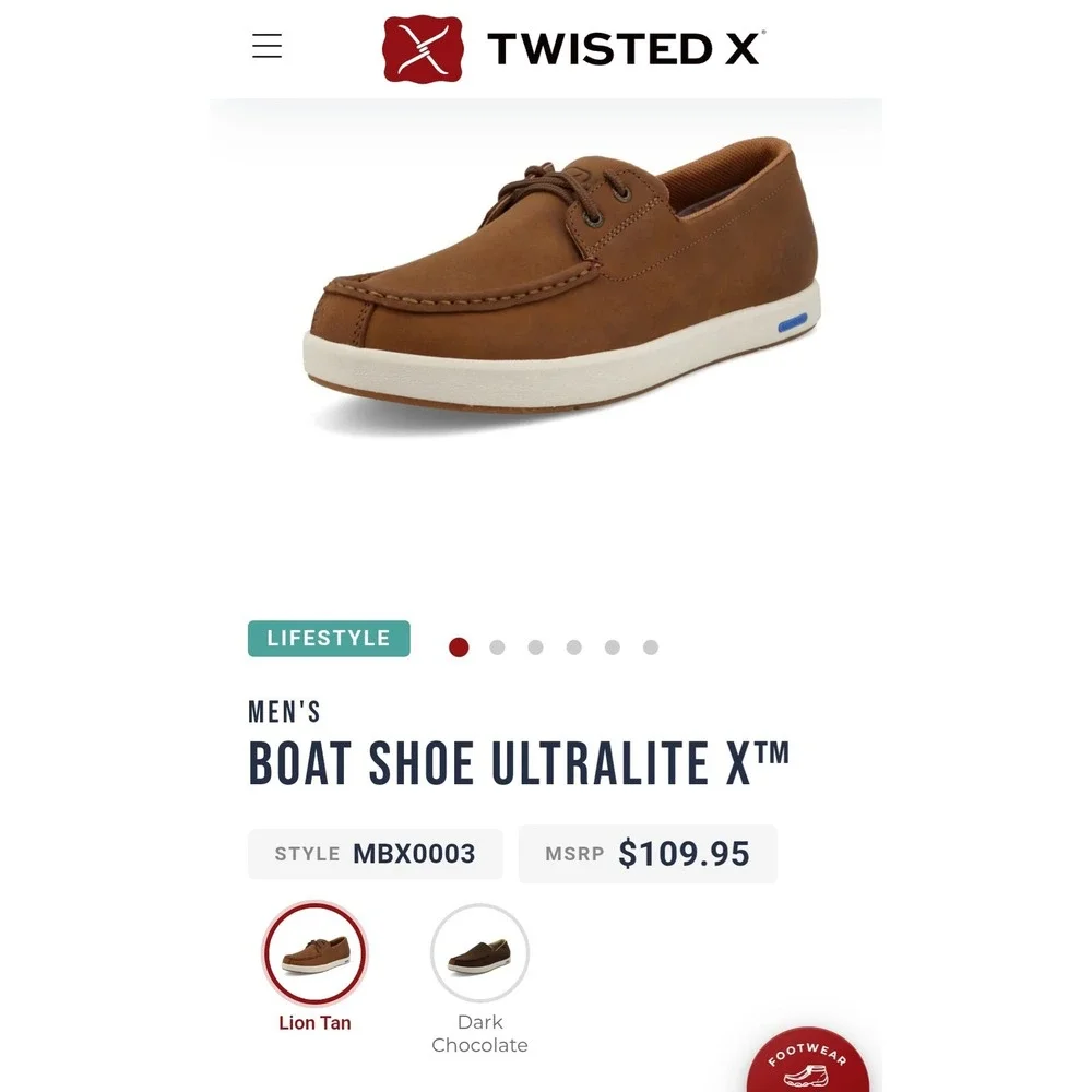 Twisted X Mens Boat Shoe Ultralite X Lion Tan Leather Loafers MBX0003 Size 9.5M